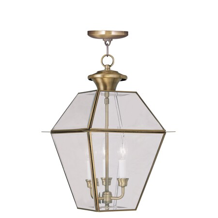 Westover 3 Light Antique Brass Outdoor Pendant Lantern MPN:2385-01