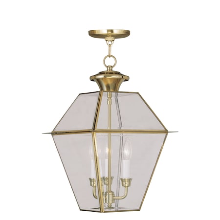 Westover 3 Light Polished Brass Outdoor Pendant Lantern MPN:2385-02