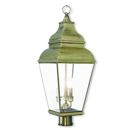 Exeter 3 Light Antique Brass Outdoor Post Top Lantern MPN:2594-01