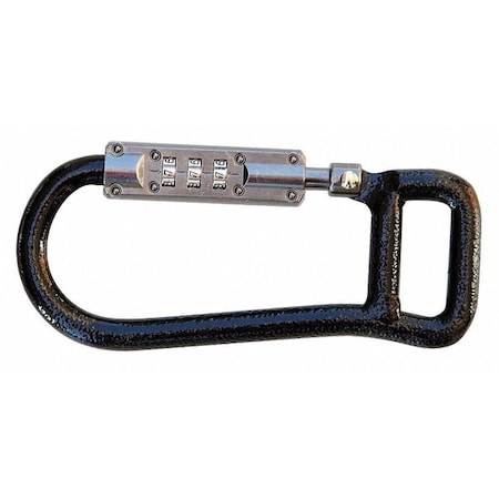 Locking Carabiner Clip, Combination Lock, Steel, Black MPN:801