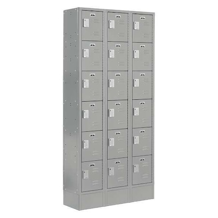 Box Locker, 36 in W, 18 in D, 82 in H, (3) Wide, (6) Tier, Gray MPN:LUPE-3W6T-LV1S-02-31-A