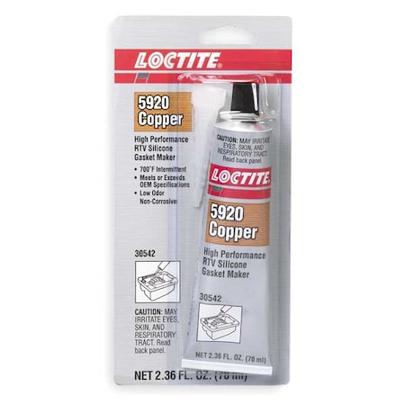Oil-Resistant, Noncorrosive RTV Gasket Maker, 70 mL, Copper, Temp Range -65 to 700 Degrees F MPN:198818