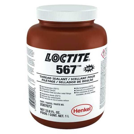 Pipe Thread Sealant, 1L, Bottle, Low Strength, Off-White, Loctite 567 MPN:2087073