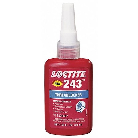 Primerless Threadlocker, LOCTITE 243, Blue, Medium Strength, Liquid, 50 mL Bottle MPN:1329467