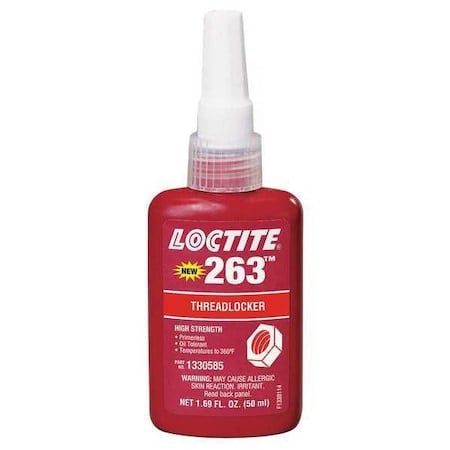 Primerless Threadlocker, LOCTITE 263, Red, High Strength, Liquid, 50 mL Bottle MPN:1330585
