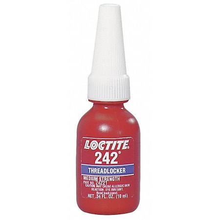 Threadlocker, LOCTITE 242, Blue, Medium Strength, Liquid, 10 mL Bottle MPN:135354
