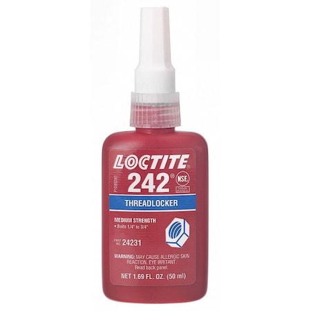 Threadlocker, LOCTITE 242, Blue, Medium Strength, Liquid, 250 mL Bottle MPN:135356