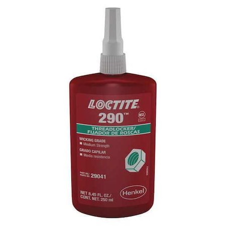 Wicking Threadlocker, LOCTITE 290, Green, Medium Strength, Liquid, 250 mL Bottle MPN:135393