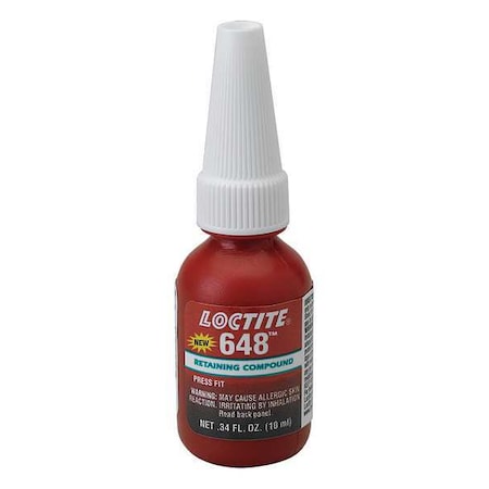 Retaining Compound, 648 Series, Green, Liquid, For Close-Fitting Parts, 10 mL Bottle MPN:1835922