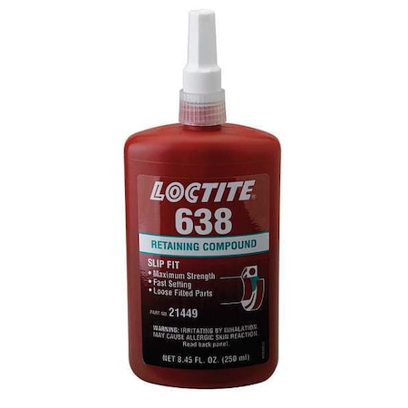 Retaining Compound, 638 Series, Green, Liquid, High Strength, 250 mL Bottle MPN:1835925