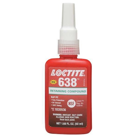 Retaining Compound, 638 Series, Green, Liquid, High Strength, 50 mL Bottle MPN:1835936