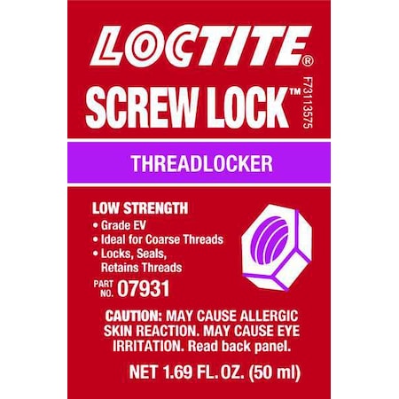 Threadlocker, LOCTITE 079 (Letter Grade EV), Purple, Low Strength, Liquid, 50 mL MPN:195895