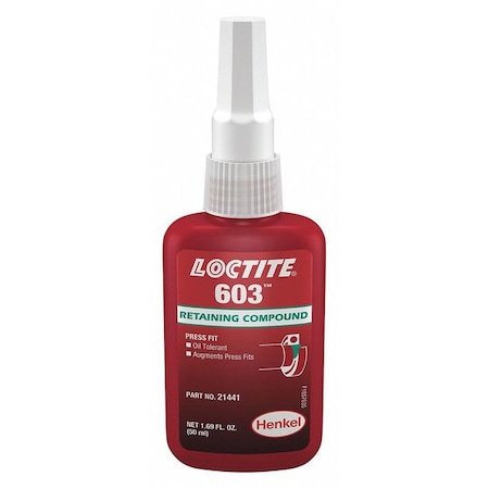 Retaining Compound, 603 Series, Green, Liquid, Press Fit, Oil Tolerant, 50 mL Bottle MPN:231099