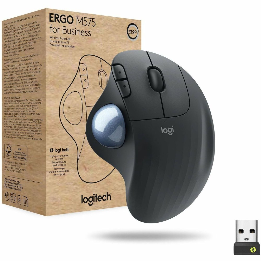 Logitech ERGO M575 Wireless Trackball Mouse for Business - Ergonomic Design, Logi Bolt, Bluetooth, Graphite - 910006197 MPN:910-006197