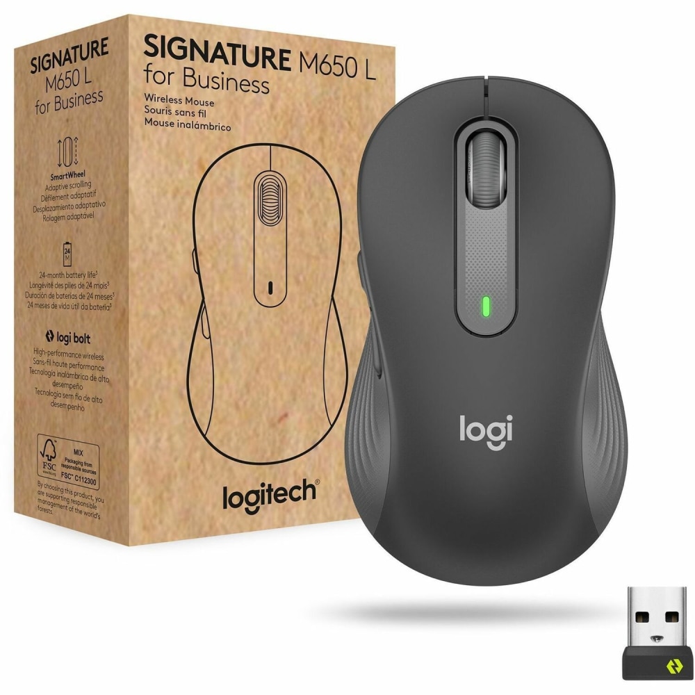 Logitech Signature M650 L for Business (Graphite) - Brown Box - Wireless - Bluetooth/Radio Frequency - 910006346 MPN:910-006346
