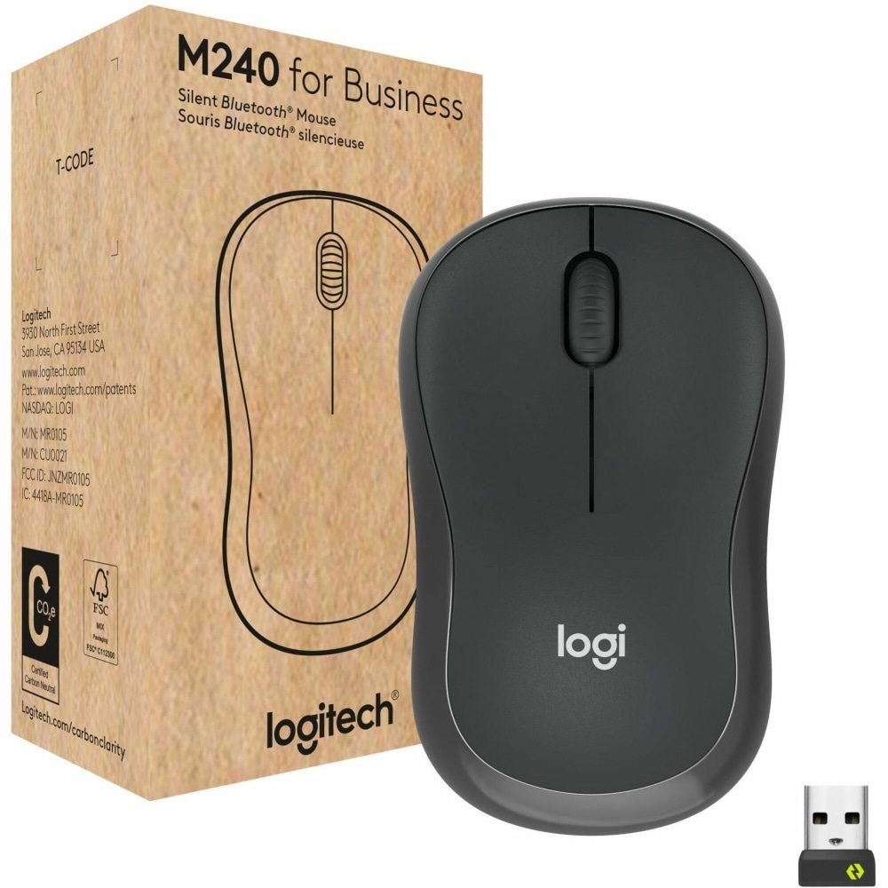 Logitech M240 for Business Silent Wireless Mouse, Secure Logi Bolt USB Receiver, Graphite - Optical - 910007181 MPN:910-007181
