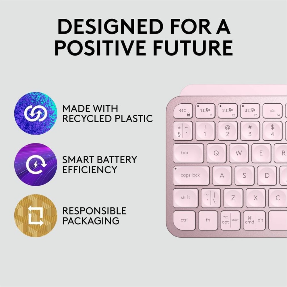 Logitech MX Keys Mini Minimalist Wireless Illuminated Keyboard, Compact, Bluetooth, USB-C - Rose - Wireless Connectivity - 920010474 MPN:920-010474