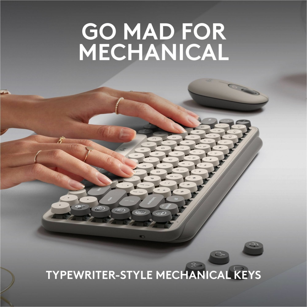 Logitech POP Keys Wireless Keyboard (Mist) - Wireless Connectivity - Bluetooth - 33 ft - 8 Emoji, Menu Hot Key(s) - 920011232 MPN:920-011232