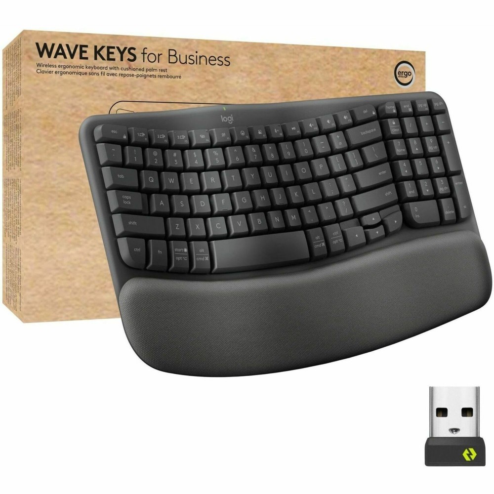 Logitech Wave Keys for Business, Wireless Ergonomic Keyboard with Cushioned Palm Rest, Logi Bolt Technology, Graphite - 920012058 MPN:920-012058