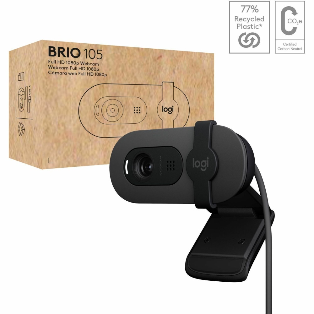 Logitech Brio 105 Full HD 1080p Business Webcam with Auto-Light Balance, 960001579 MPN:960-001579