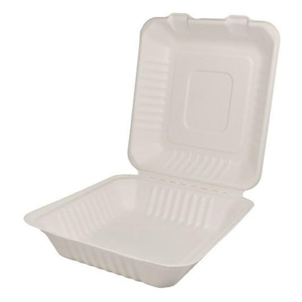 Karat Earth Bagasse Clamshell Food Containers, 8in x 8in, Natural, Case Of 200 Clamshells MPN:KE-BHC88-1C