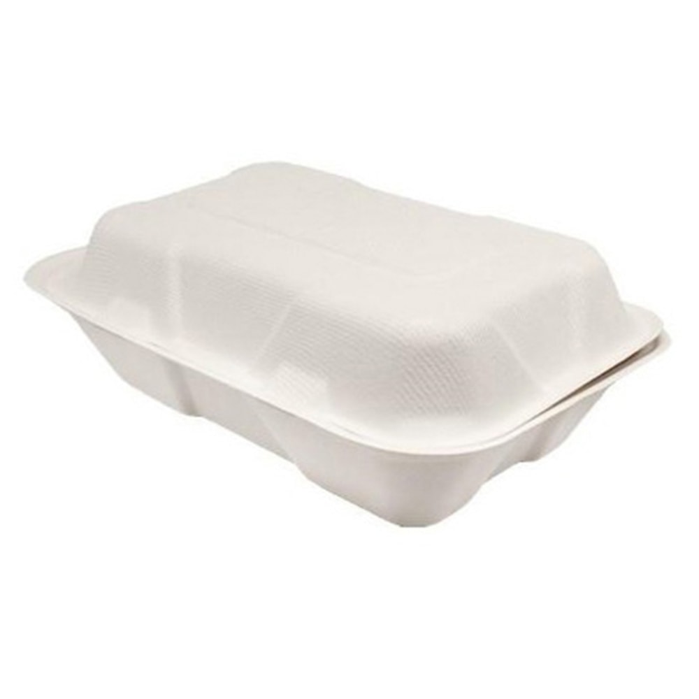 Karat Earth Bagasse Clamshell Takeout Containers, 2inH x 6inW x 9inD, Natural, Case Of 200 Clamshells MPN:KE-BHC96-1C