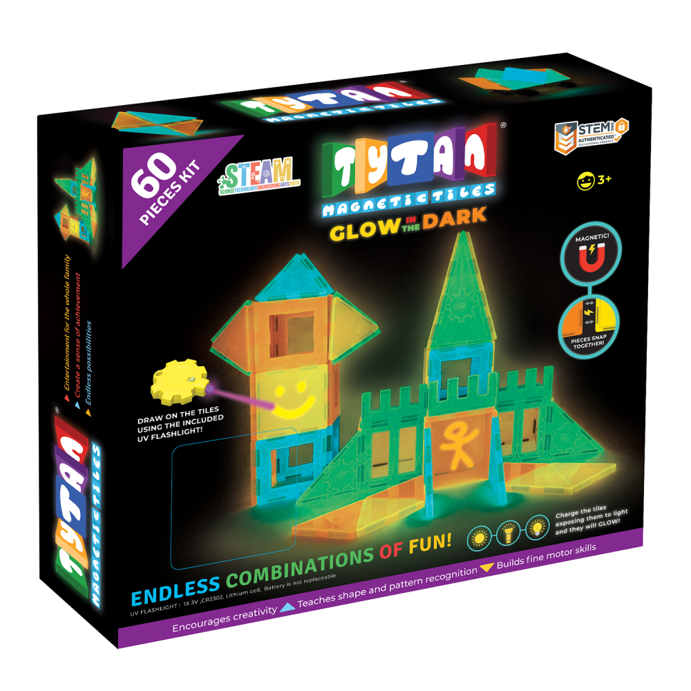 Tytan Toys Magnetic Building Tiles Glow In The Dark 2.0 Set MPN:TYT-GLOWMAG-60-V2