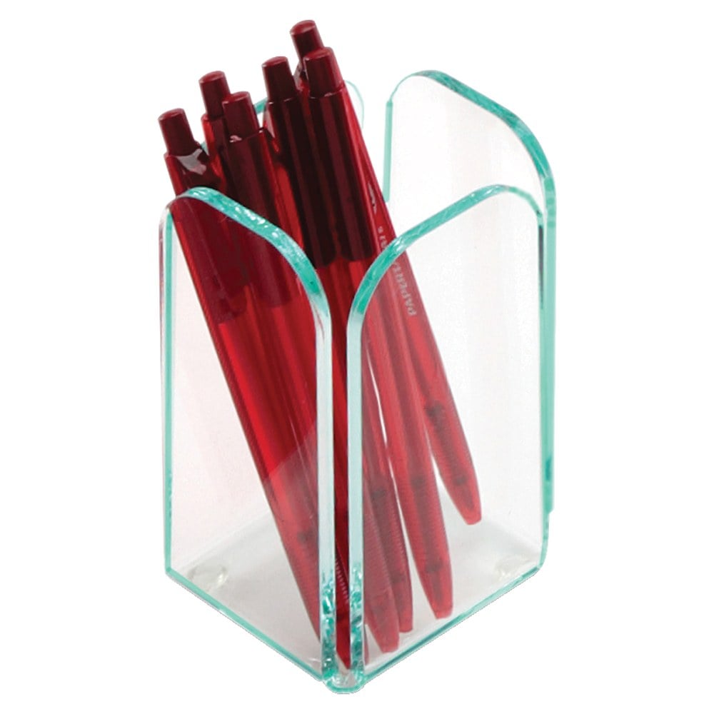 Lorell Acrylic Pencil Cup, 2 1/2inD, Clear/Green Edge MPN:80656