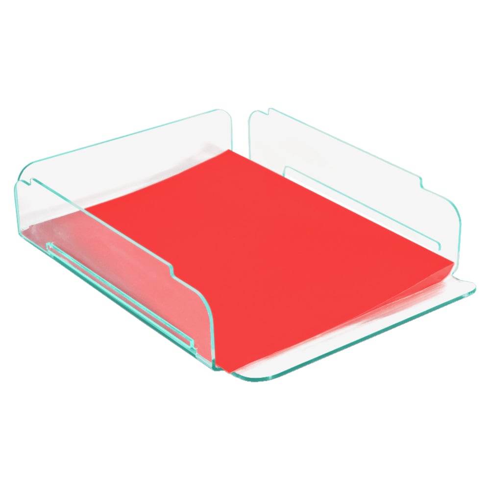 Lorell Acrylic Single Stacking Letter Tray, For * 1/2in x 11in Use, Clear/Green Edge MPN:80654