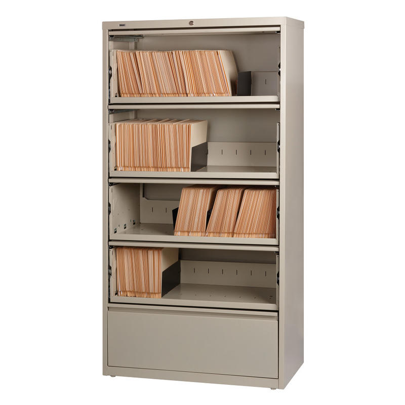 Lorell Fortress 36inW x 18-5/8inD Lateral 5-Drawer File Cabinet With Roll-Out Shelves, Putty MPN:43512