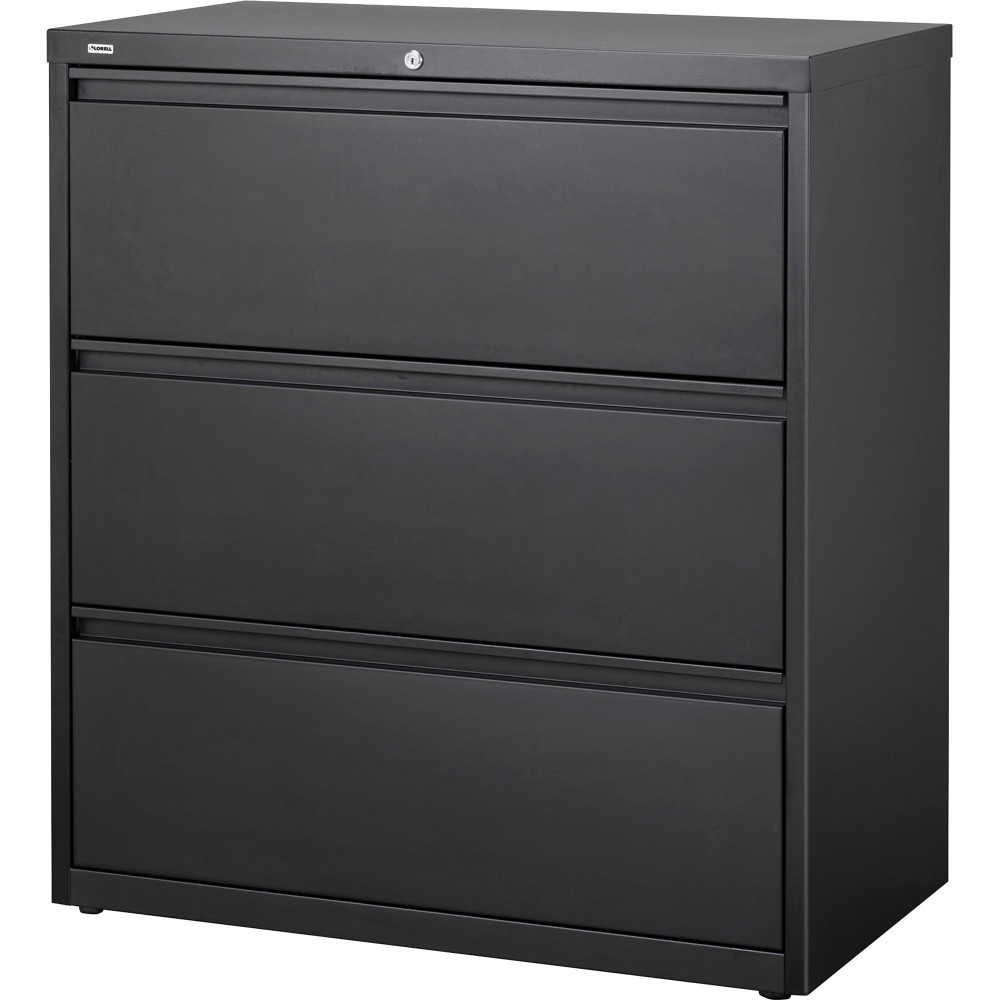 Lorell 36inW x 18-5/8inD Lateral 3-Drawer Letter/Legal File Cabinet, Black MPN:88028