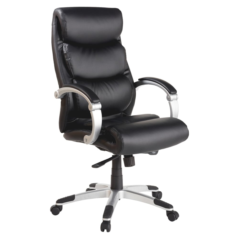 Lorell Ergonomic Bonded Leather High-Back Chair With Flex Arms, Black/Silver MPN:60620