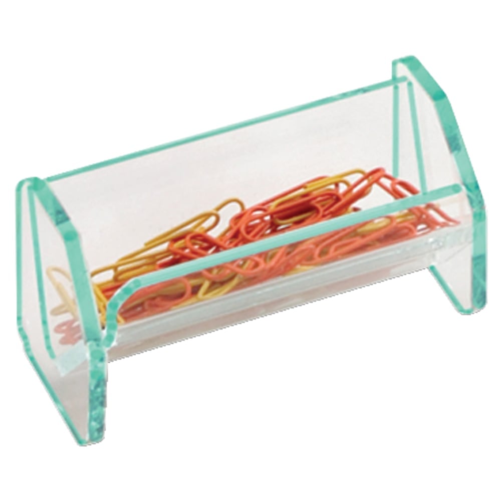 Lorell Acrylic Paper Clip Holder, 4inW x 2inD x 2 1/2inH, Clear/Green Edge MPN:80660