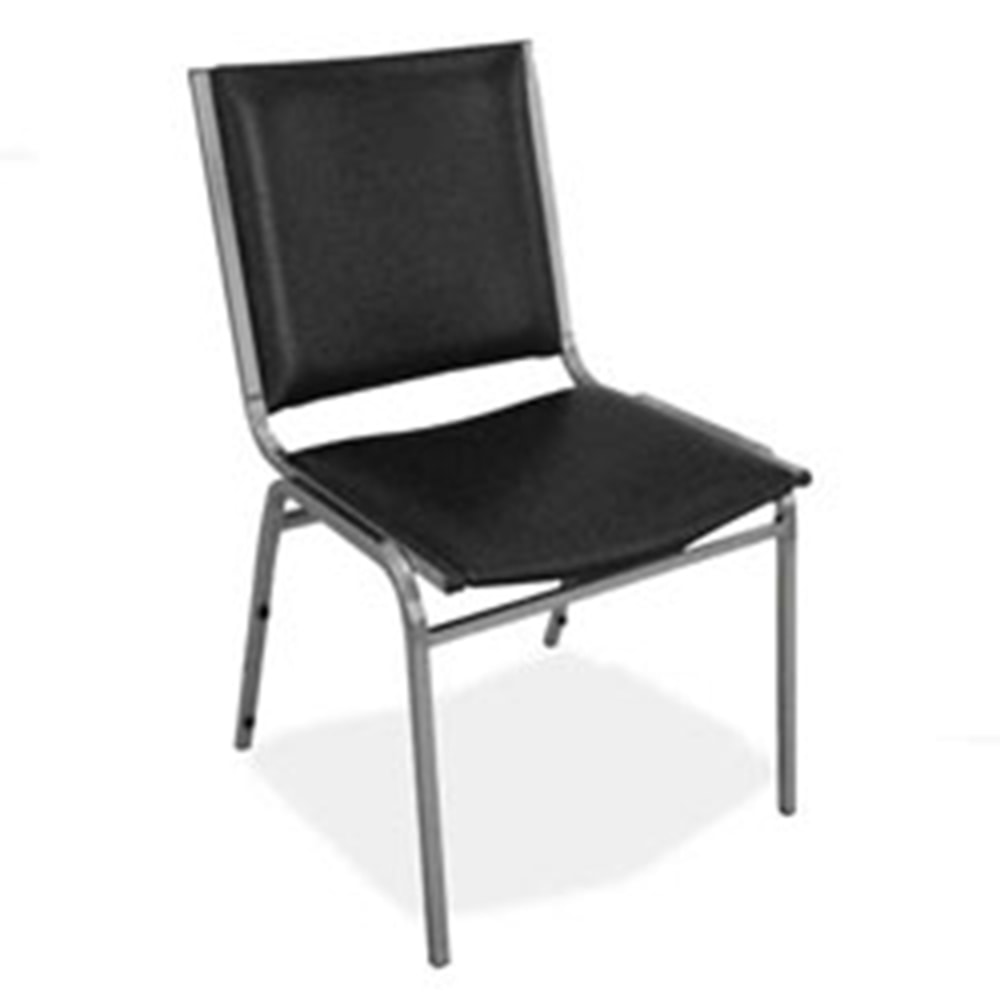 Lorell Padded Vinyl Seat, Vinyl Back Stacking Chair 16 1/5in Seat Width, Black Seat/Chrome Frame, Quantity: 4 MPN:62502