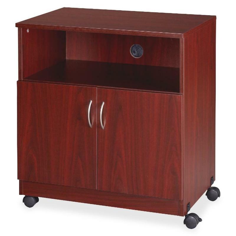 Lorell Mobile Machine Stand with Shelf, 30.75inH x 28inW x 19.25inD, Mahogany, Laminated Particleboard, Mahogany MPN:60268
