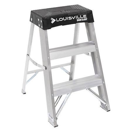 Step Stand, 2 Steps, 300 lb Load Capacity, 24 in Overall Height, Aluminum, Black/Silver MPN:AS3002