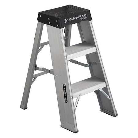 Step Stand, 3 Steps, 375 lb Load Capacity, 36 in Overall Height, Aluminum, Silver MPN:AY8003
