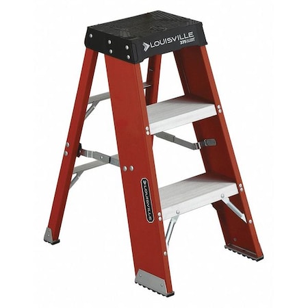 Step Stand, 3 Steps, 375 lb Load Capacity, 36 in Overall Height, Fiberglass, Orange/Silver MPN:FY8003