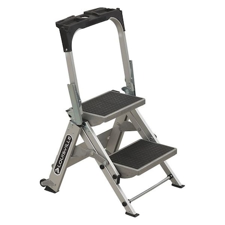 Step Stool, 2 Steps, 300 lb Load Capacity, 33 in Overall Height, Aluminum, Silver MPN:L-2011-02
