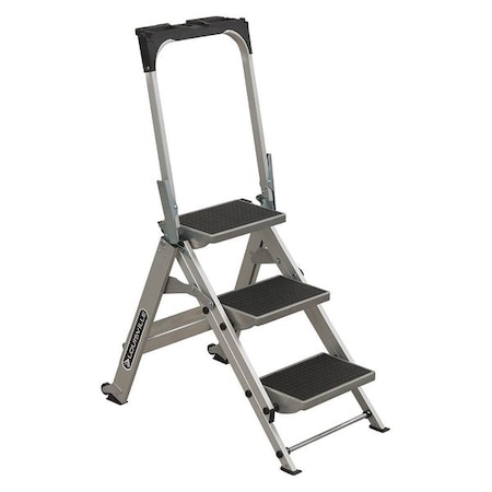 Step Stool, 3 Steps, 300 lb Load Capacity, 3.6 ft Overall Height, Aluminum, Silver MPN:L-2011-03