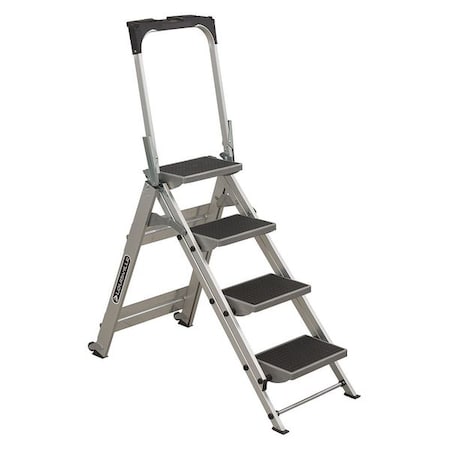 Step Stool, 4 Steps, 300 lb Load Capacity, 56 in Overall Height, Aluminum, Silver MPN:L-2011-04