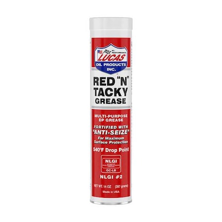 Grease, 14 oz, Cartridge, Mineral Base, 250 Degrees F Max Op Temp, Red MPN:10005-10