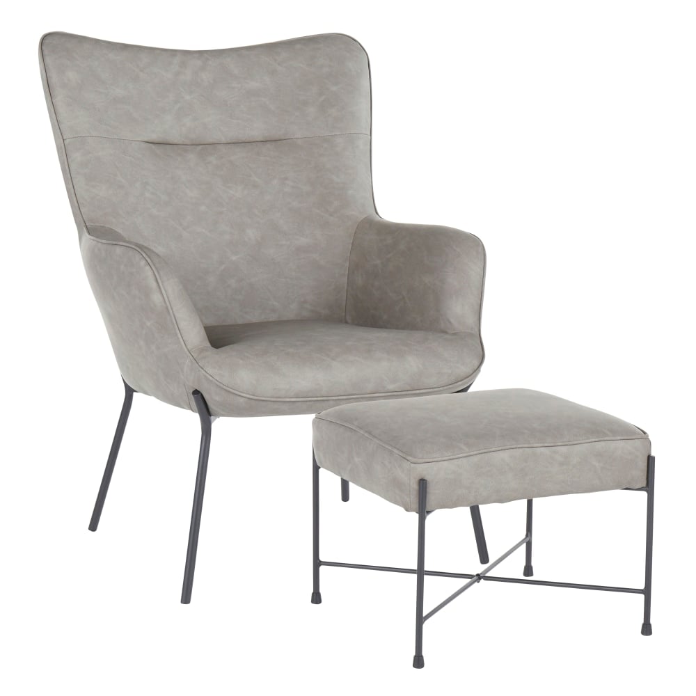 LumiSource Izzy Industrial Lounge Chair And Ottoman Set, Black/Gray MPN:C2-IZZY BKGY