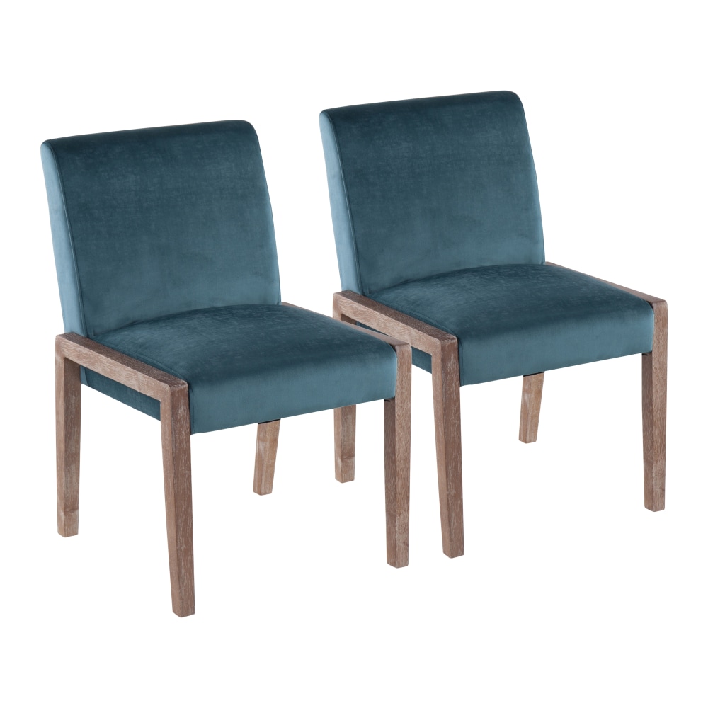 LumiSource Carmen Contemporary Dining Chairs, White Washed/Crushed Teal Velvet, Set Of 2 Chairs MPN:DC-CARMEN WWCVTL2