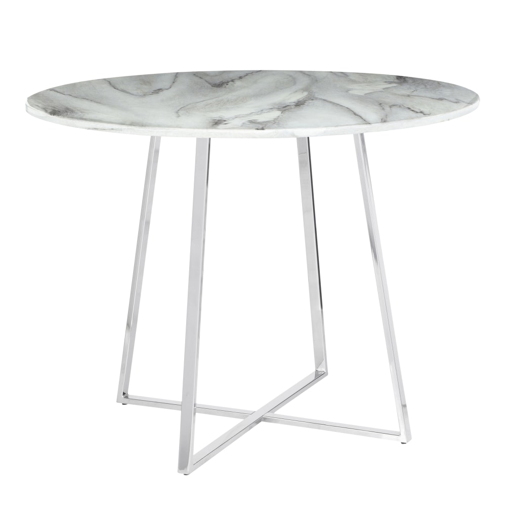LumiSource Cosmo Marble Dining Table, 31inH x 39-1/2inW x 39-1/2inD, White/Chrome MPN:DT-COSMO2 WMB
