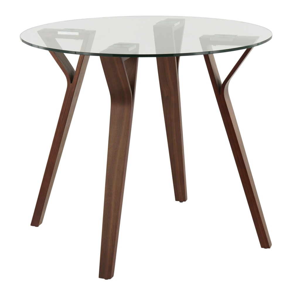 LumiSource Folia Round Glass Dinette Table, 30inH x 35-1/4inW x 35-1/4inD, Clear/Walnut MPN:DT-FOLIA RND WLCL