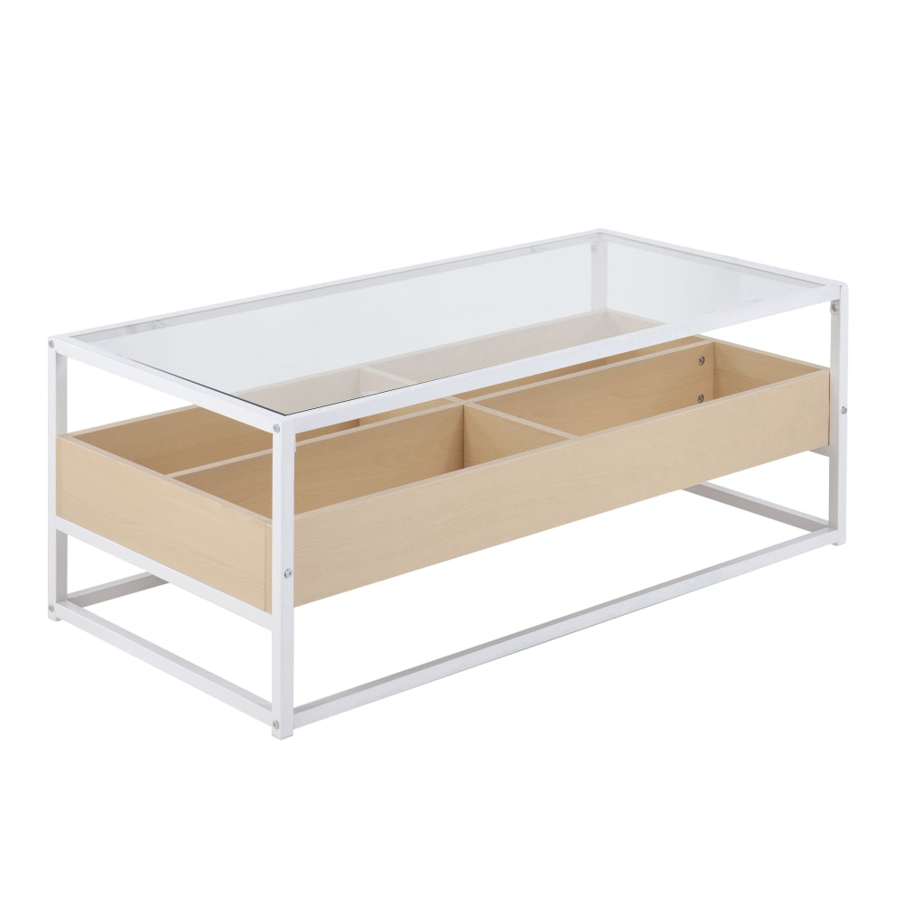 LumiSource Display Contemporary Coffee Table, 16-1/2inH x 43-1/2inW x 22inD, White/Natural MPN:CT-DISPLAY WNA