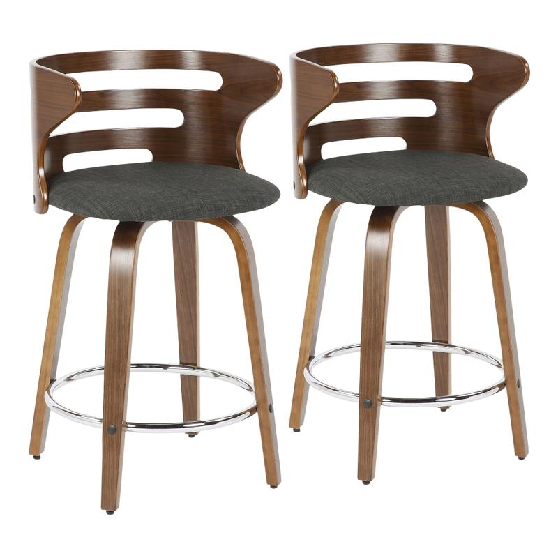 LumiSource Cosini Counter Stools, Charcoal Seat/Walnut Frame, Set Of 2 Stools MPN:B24-COSNIR WLCHAR2