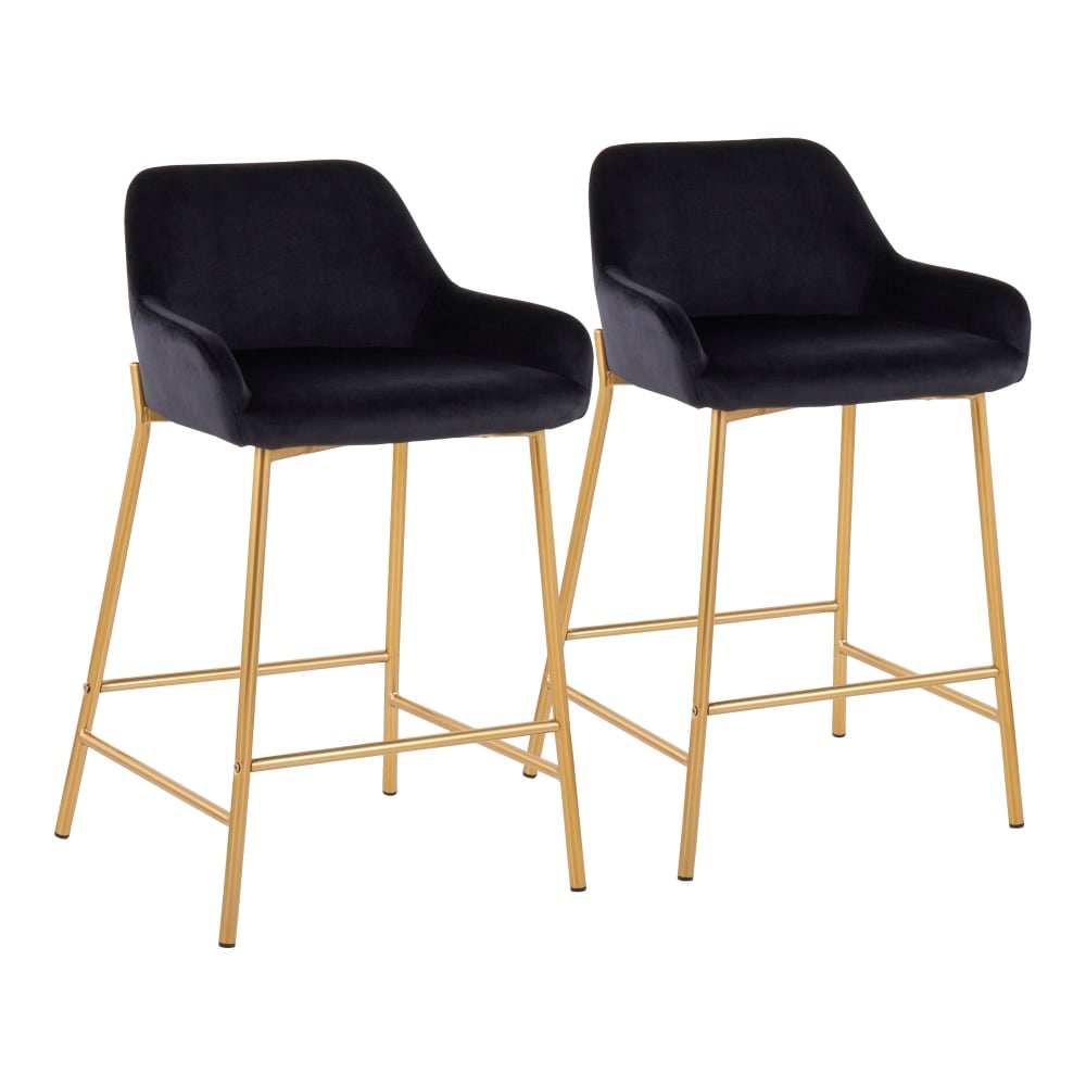 LumiSource Daniella Counter Stools, 33in Fixed Height, Velvet, Black/Gold, Set Of 2 Stools MPN:B24-DNLA2 AUVBK2