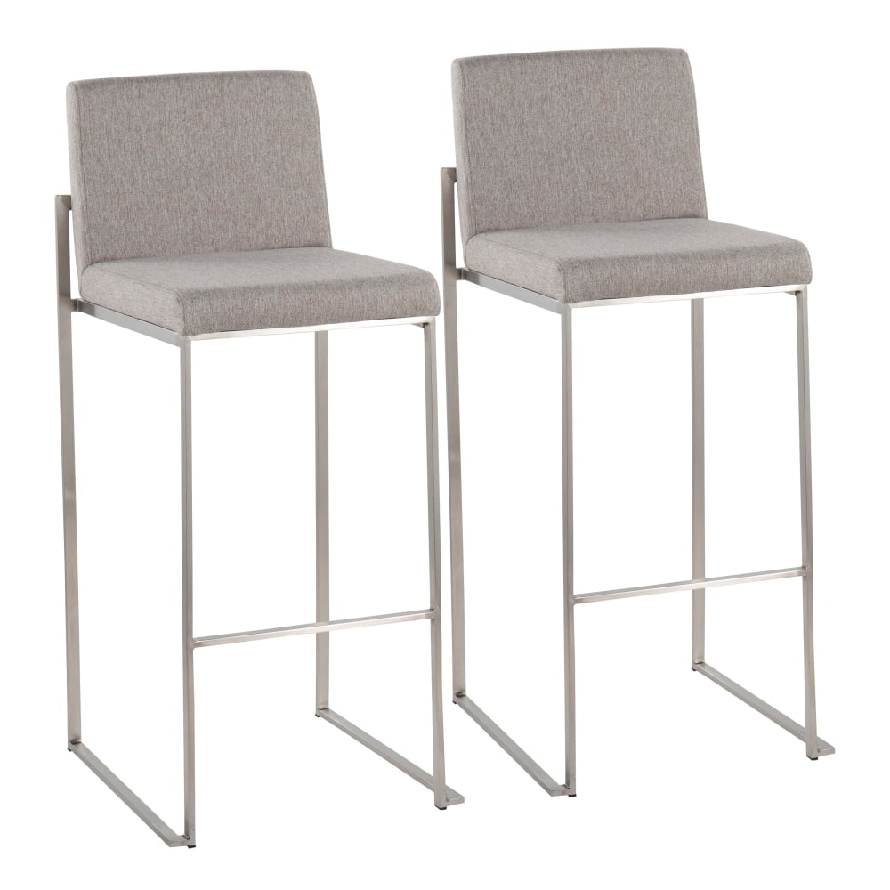 LumiSource Fuji High-Back Bar Stools, Gray/Stainless Steel, Set Of 2 Stools MPN:B30-FUJIHB SSFGY2